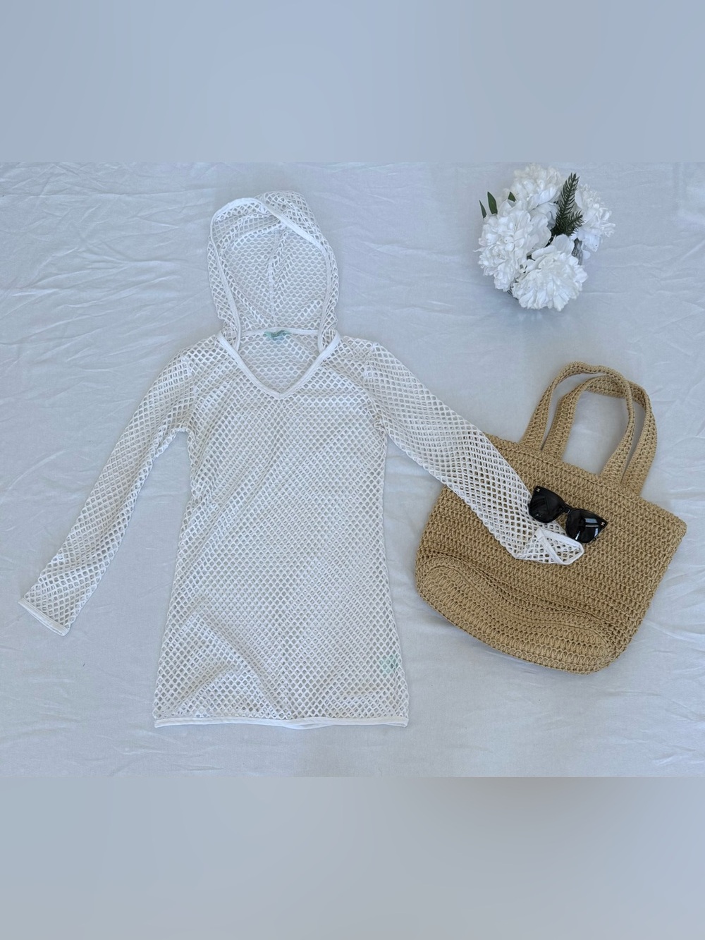 Balance Collection White Open-Knit Hooded Beach Tunic